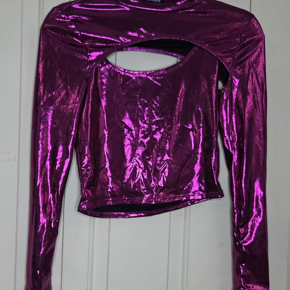 Shimmering Fuchsia Long Sleeve Cutout Top